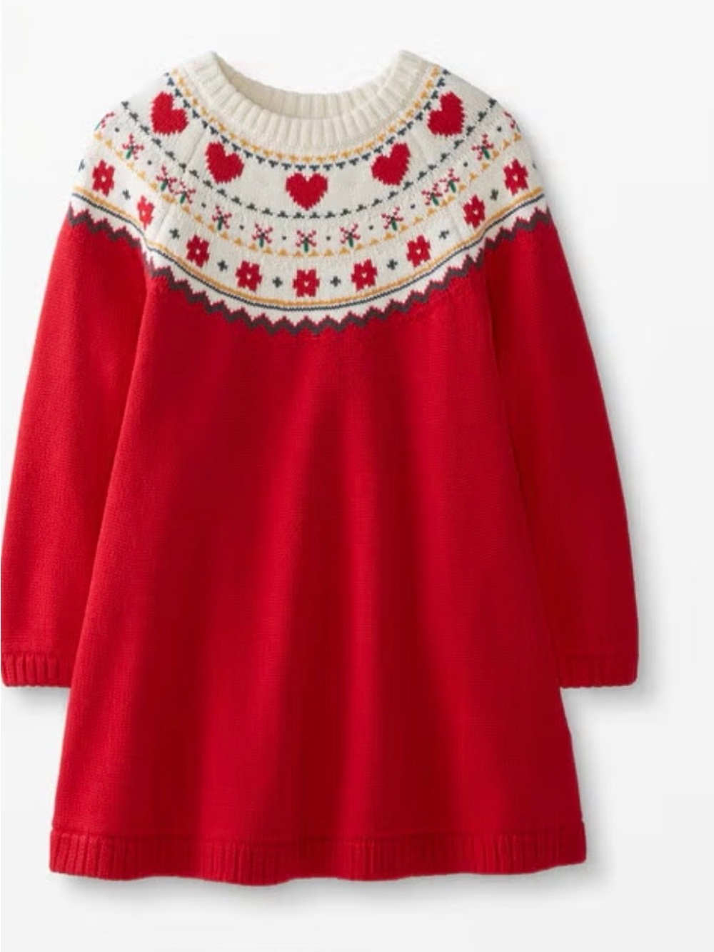 Hanna Andersson Red Knit Dress with White FairIsle Yoke
